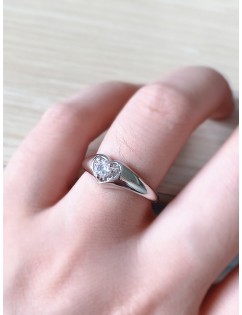 Heart Shape Zircon Inlaid Ring - Silver Us 8