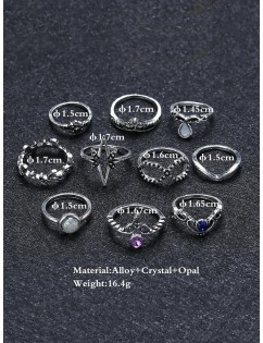 Ten Piece Simple Diamante Ring Set - Silver