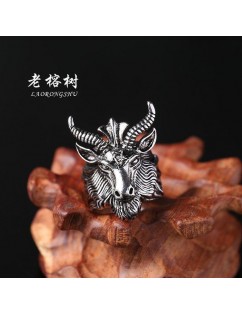 Black Goat Satan Sheep Head Five Mans Constellation Male Character Ring Creative Year Of Life Titanium Steel - As Shown