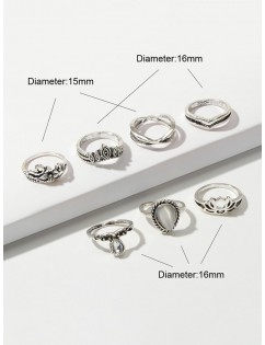 Flower Drop Water Crown Ring Set - Silver