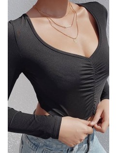 Ruched Long Sleeve Sexy Crop Top