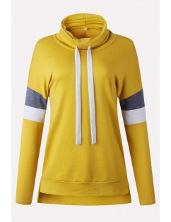 Yellow Color Block Cowl Neck Long Sleeve Casual Sweatshirt