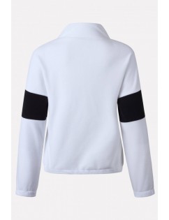 White Two Tone Zipper Up Long Sleeve Casual Sweatshirt