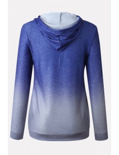 Blue Ombre Pocket Long Sleeve Casual Hoodie