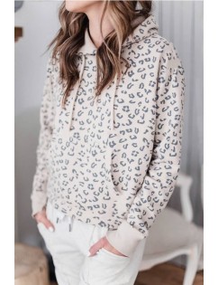 Apricot Leopard Pocket Long Sleeve Casual Hoodie