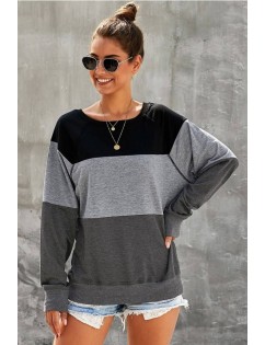 Gray Color Block Round Neck Casual Sweatshirt