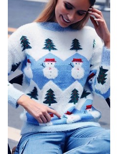 Christmas Snowmen Crew Neck Long Sleeve Casual Sweater