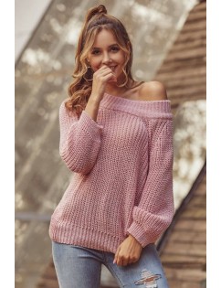 Pink Round Neck Long Sleeve Casual Pullover Sweater
