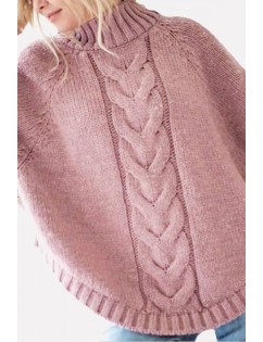 Cable Knit Turtle Neck Bat Sleeve Chic Pullover