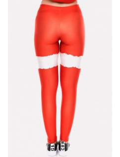 Red 3d Print Elastic Waist Christmas Leggings