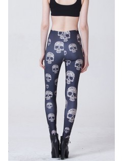 Black Skull Print Elastic Waist Halloween Leggings