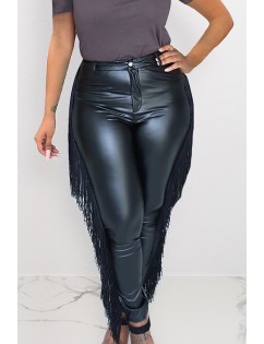 Faux Leather Fringe High Waist Sexy Leggings