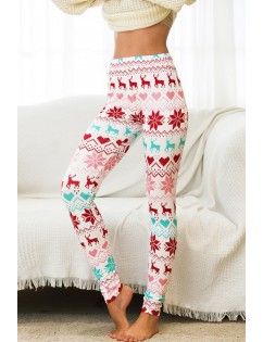 White Reindeer Elastic Waist Christmas Skinny Leggings