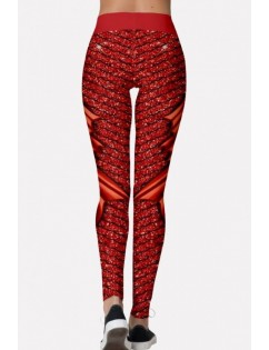 Red Fish Scale Print Elastic Waist Christmas Skinny Leggings