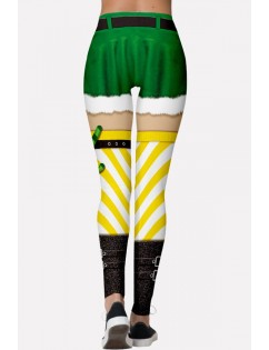 Yellow Stripe Print Elastic Waist Christmas Skinny Leggings