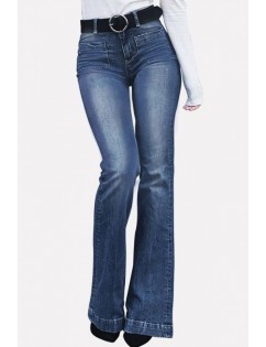 Dark-blue Pocket Casual Flared Jeans