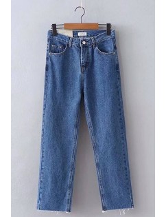 Button Up Raw Hem High Waist Casual Jeans