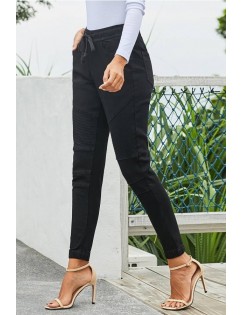 Black Drawstring Pocket High Waist Casual Jeans