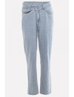 Light-blue Button Pocket Casual Straight Jeans