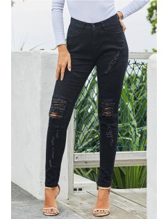Black Ripped Distressed High Waist Casual Jeans