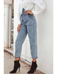 Blue Tied High Waist Casual Jeans