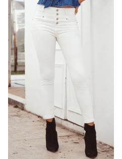 White Button Up Pocket High Waist Casual Jeans