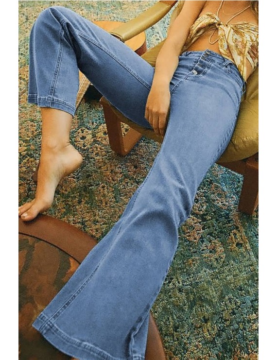 Light-blue Pocket High Waist Casual Flared Jeans