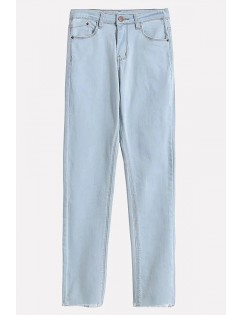 Light-blue Pocket Raw Hem Casual Skinny Jeans