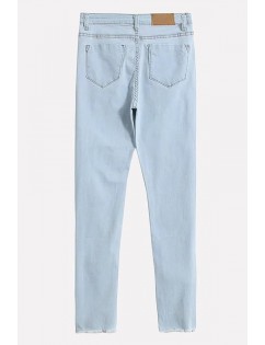 Light-blue Pocket Raw Hem Casual Skinny Jeans