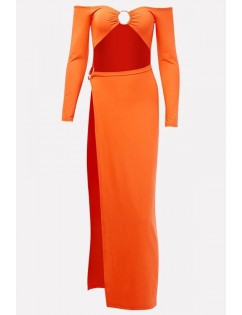 Orange Cutout Slit O Ring Off Shoulder Sexy Dress