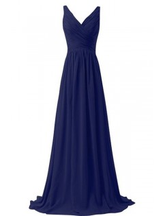 Wrap V Neck Pleated Ruched Maxi Chiffon Party Dress