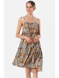 Orange Stripe Spaghetti Straps Sleeveless Casual Chiffon Dress