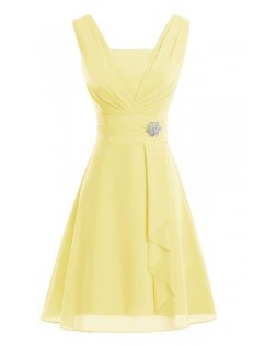 Square Neck Ruched Sleeveless Chiffon A Line Party Dress