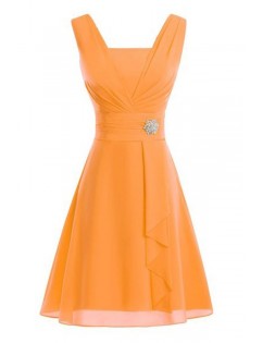 Square Neck Sleeveless Ruched Chiffon A Line Party Dress