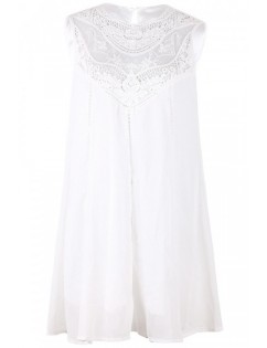 White Mesh Lace Embroidered Cutout Sexy Chiffon A Line Dress