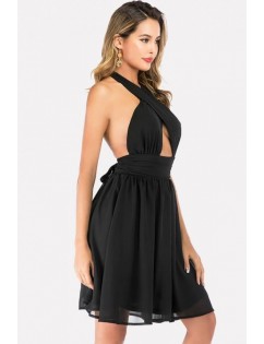 Black Halter Cutout Backless Sexy Chiffon Dress
