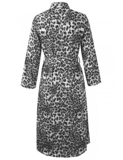 Black-leopard Long Sleeve Lapel Button Sexy Maxi Shirt Dress