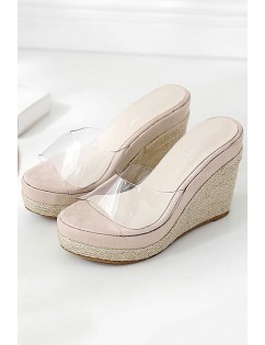 Apricot Clear Weave Platform Wedge Mules