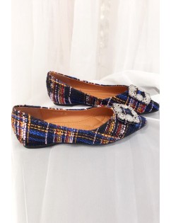 Blue Plaid Pointed Toe Casual Flats