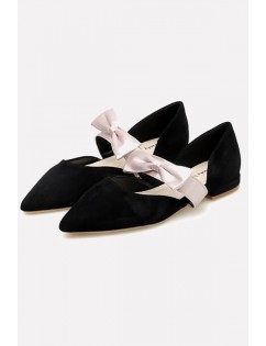 Black Suede Bowknot Pointed Toe Flats
