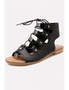 Black Lace Up Gladiator Flat Sandals