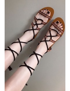 Black Tribal Lace Up Strappy Open Toe Flat Sandals