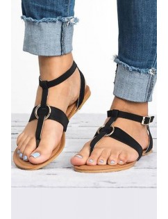 Solid T-strap O-ring Flat Thong Sandals
