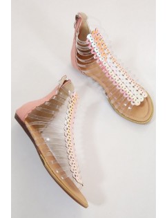 Pink Clear Strappy Cutout Gladiator Flat Sandals