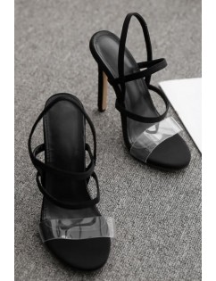 Black Clear Strappy Stiletto High Heel Sandals