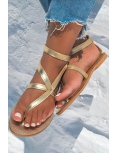 Gold Strappy Ankle Strap Thong Flat Sandals