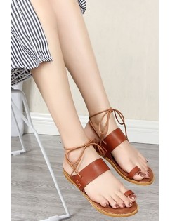 Brown Lace Up Toe Ring Flat Mules