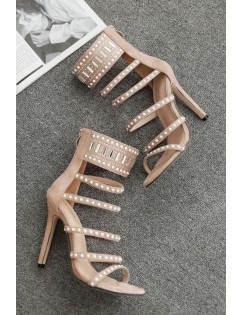 Apricot Studded Cutout Strappy Stiletto High Heel Sandals