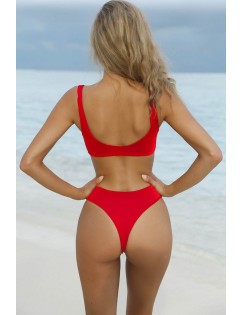 Red Tie Front High Waist Sexy Two Piece Bikini Swimsuit
