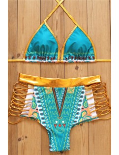 Graphic Print High Waist Strappy Bikini Swimsuit